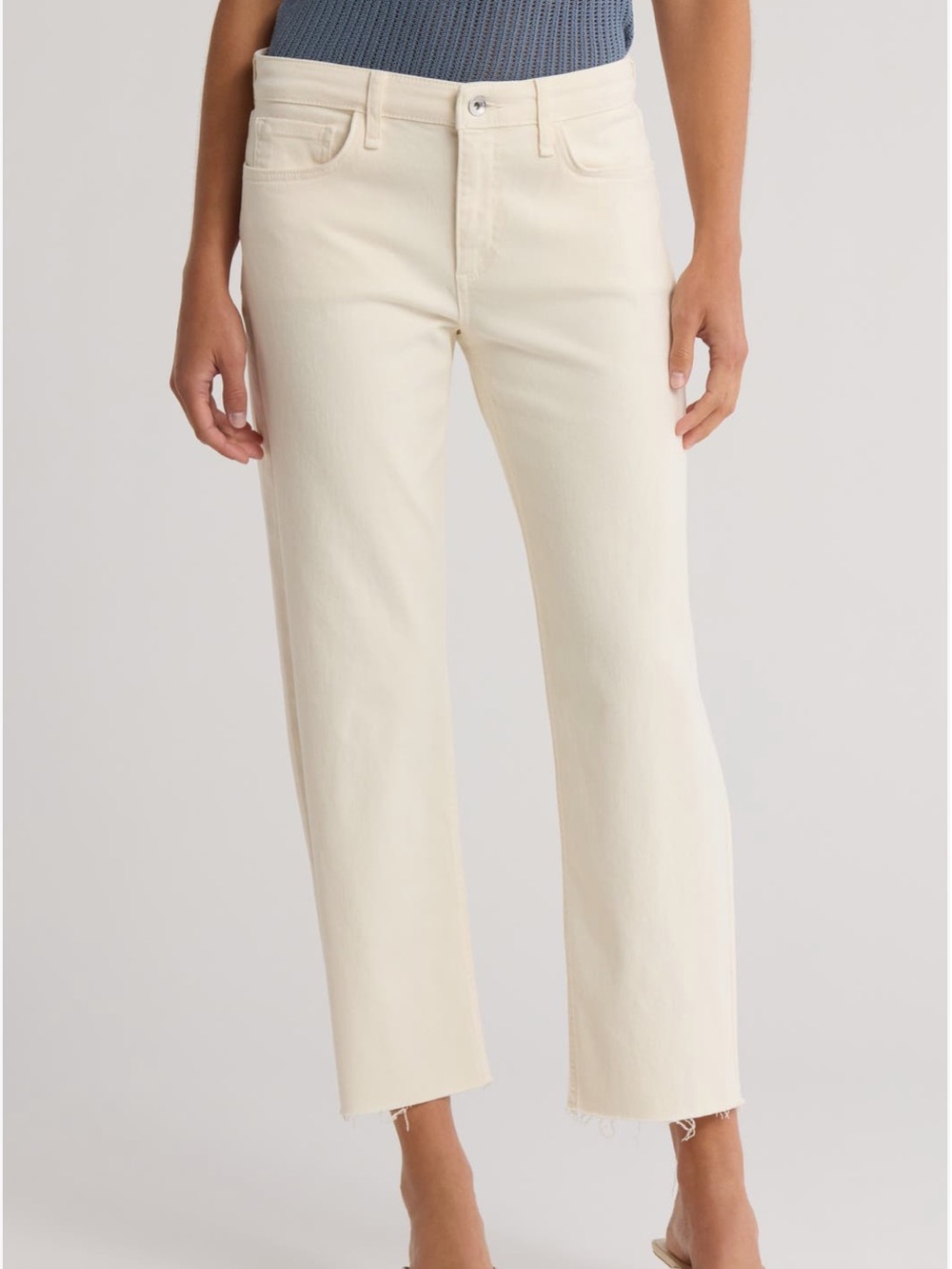 rag & bone Dylan Jeans in off White Size 26 Womens Cropped Straight Leg Raw Hem